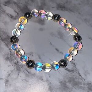 Iridescent Beaded Bracelet with silver Accents